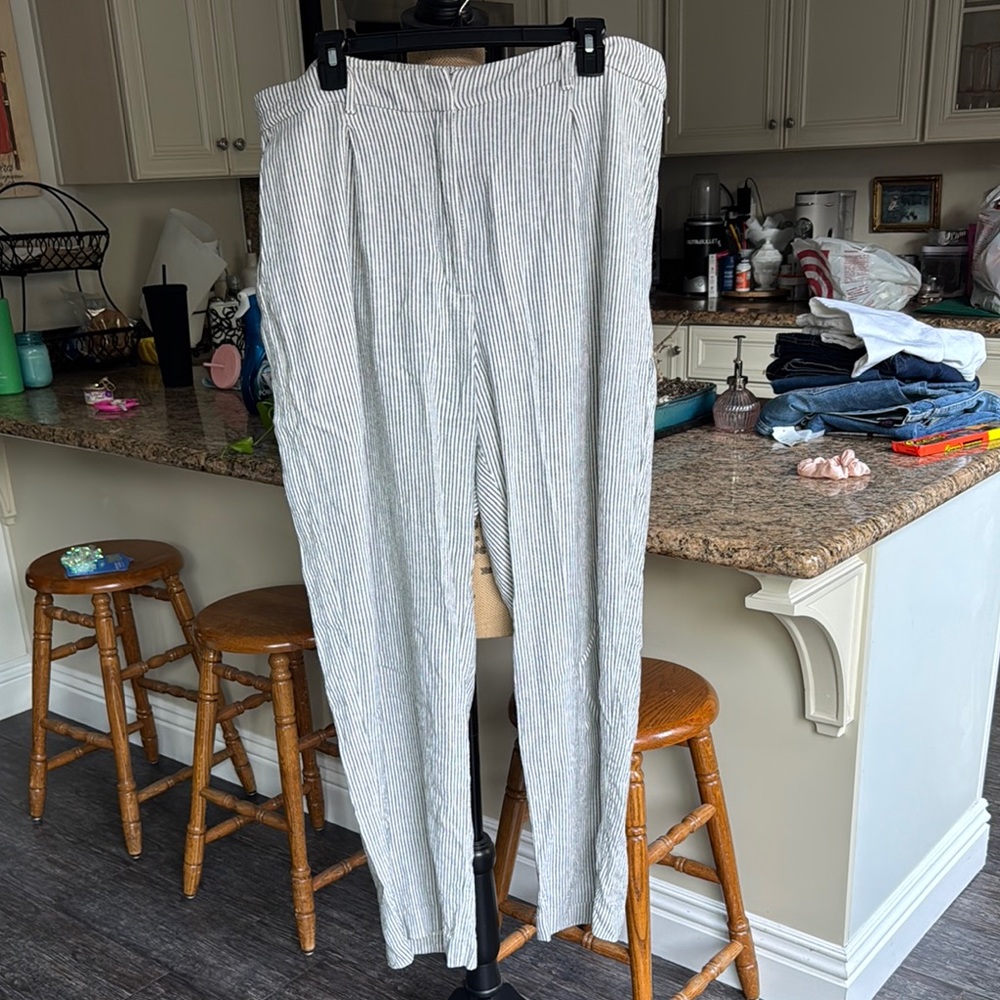 Old Navy Black and White Striped Women's Trousers Linen Blend Size XL